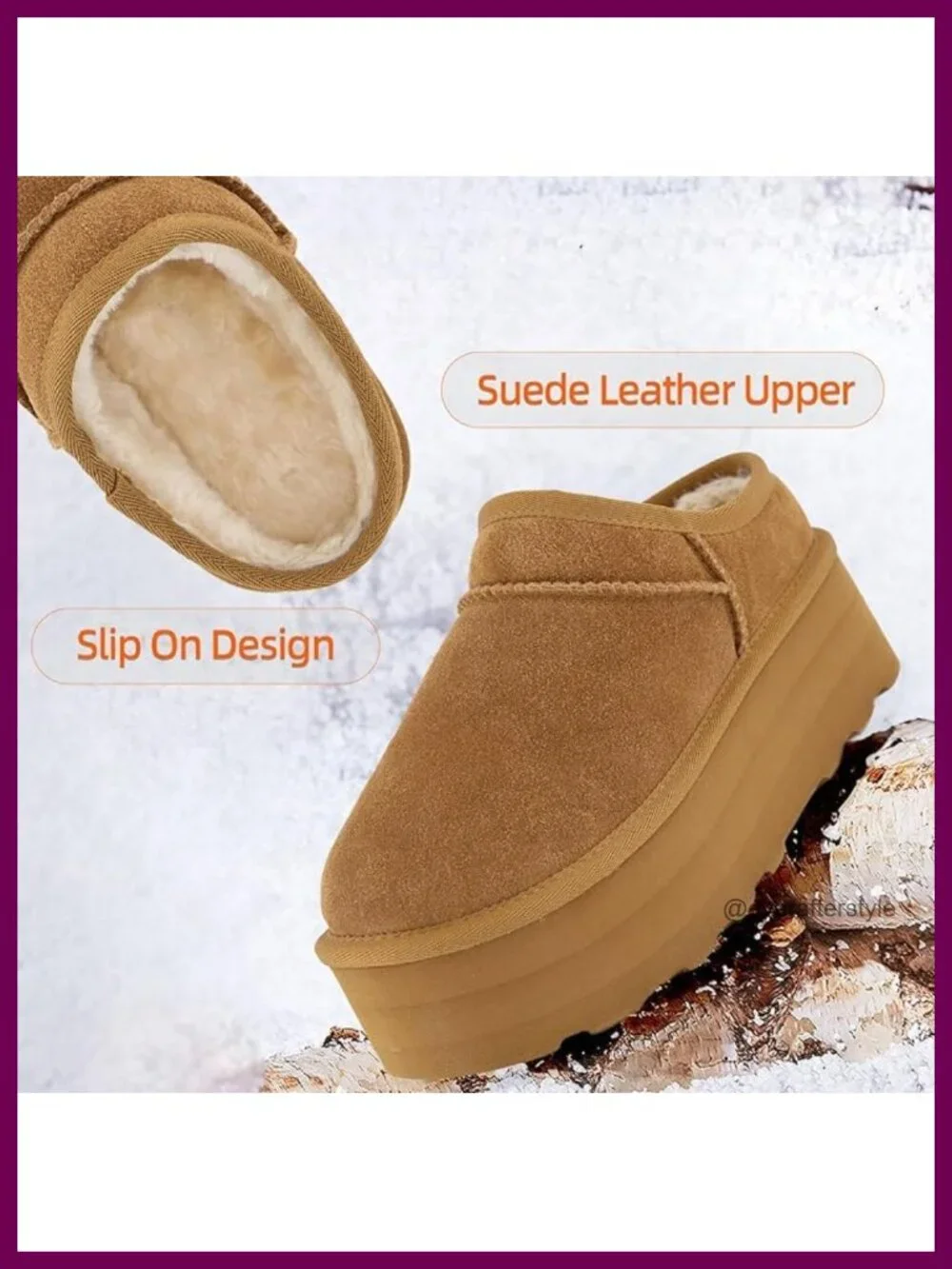 Women's Platform Ankle Booties - Faux Fur Lined Suede Winter Boots with 2